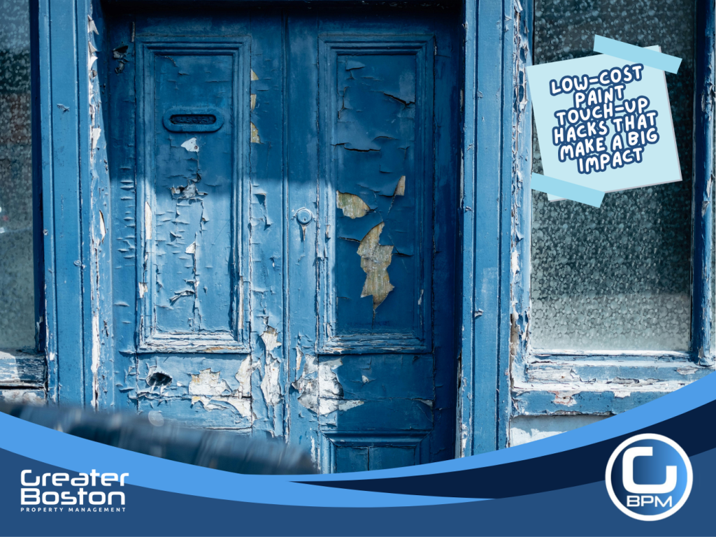 Old, weathered wooden door with peeling paint needing touch-up