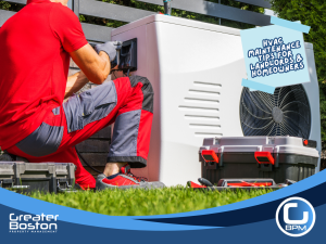 HVAC technician performing maintenance on outdoor AC unit with tools on grass