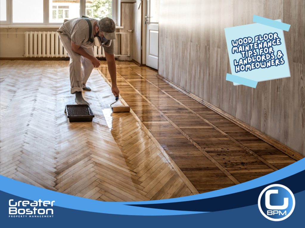 Professional refinishing hardwood floor with roller for long-term care