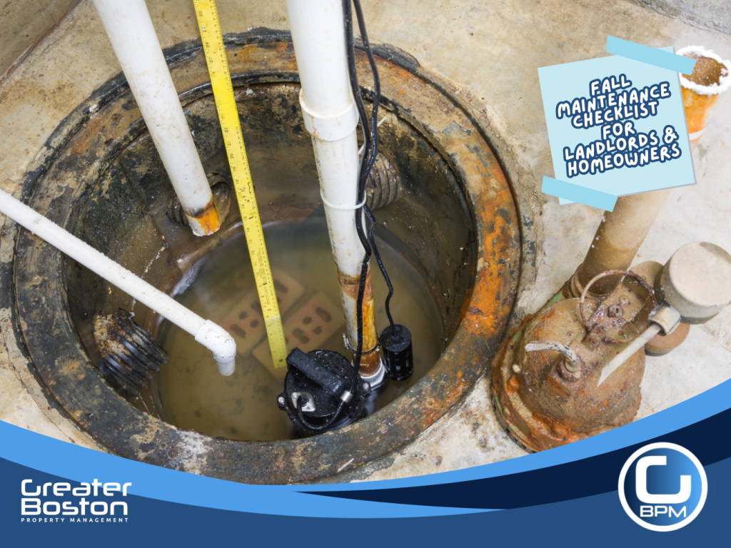 Sump pump inspection for fall safety and preventive property maintenance checklist