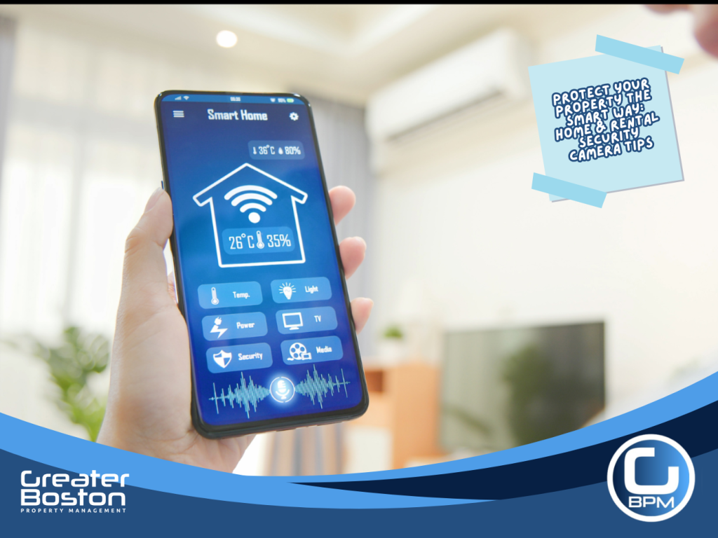 Person using smartphone smart home app to control rental property security and automation system