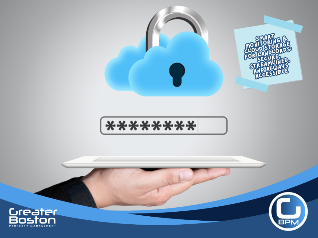 Cloud security icon with password protection representing secure video storage for landlords
