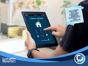Landlord using tablet to control smart property system for efficient rental management