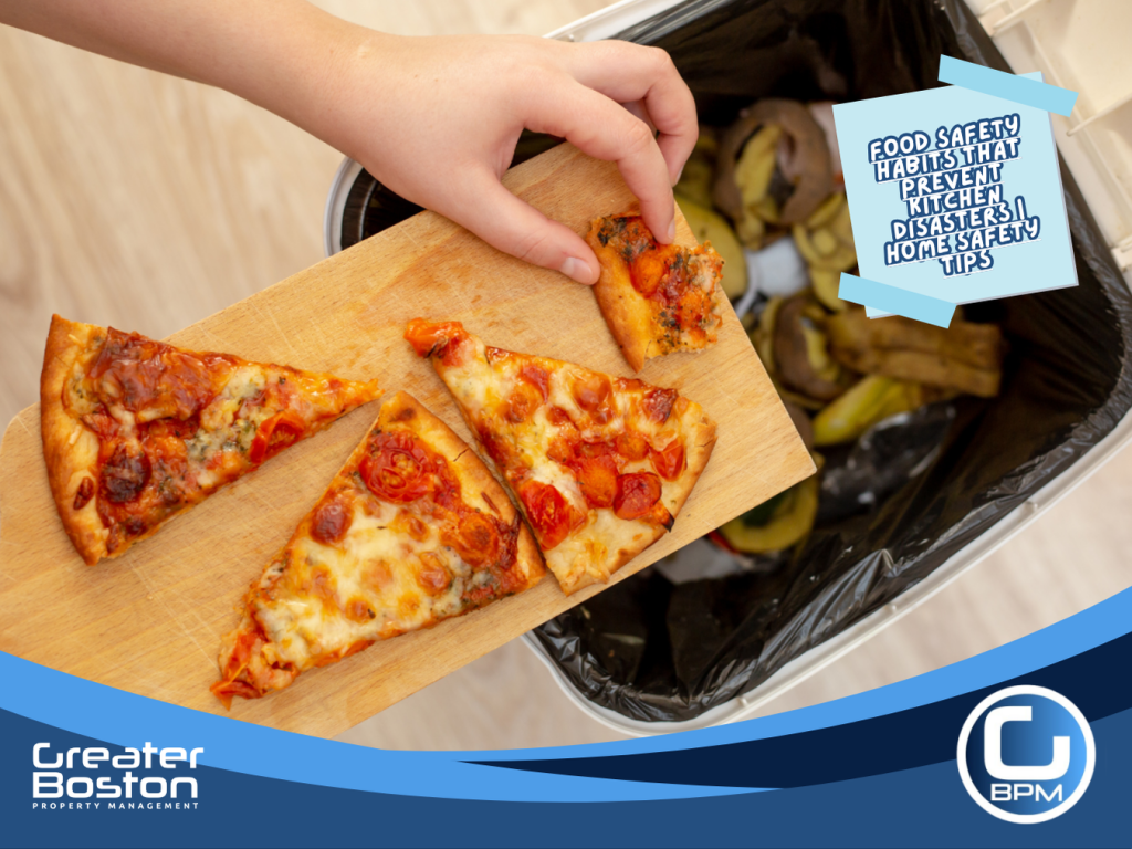 Proper food waste disposal in a kitchen sink using a strainer to prevent clogs, odors, and pest issues in rental properties.