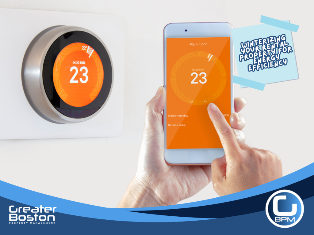 Smart thermostat controlled by smartphone to manage heating and improve energy efficiency in rental property.