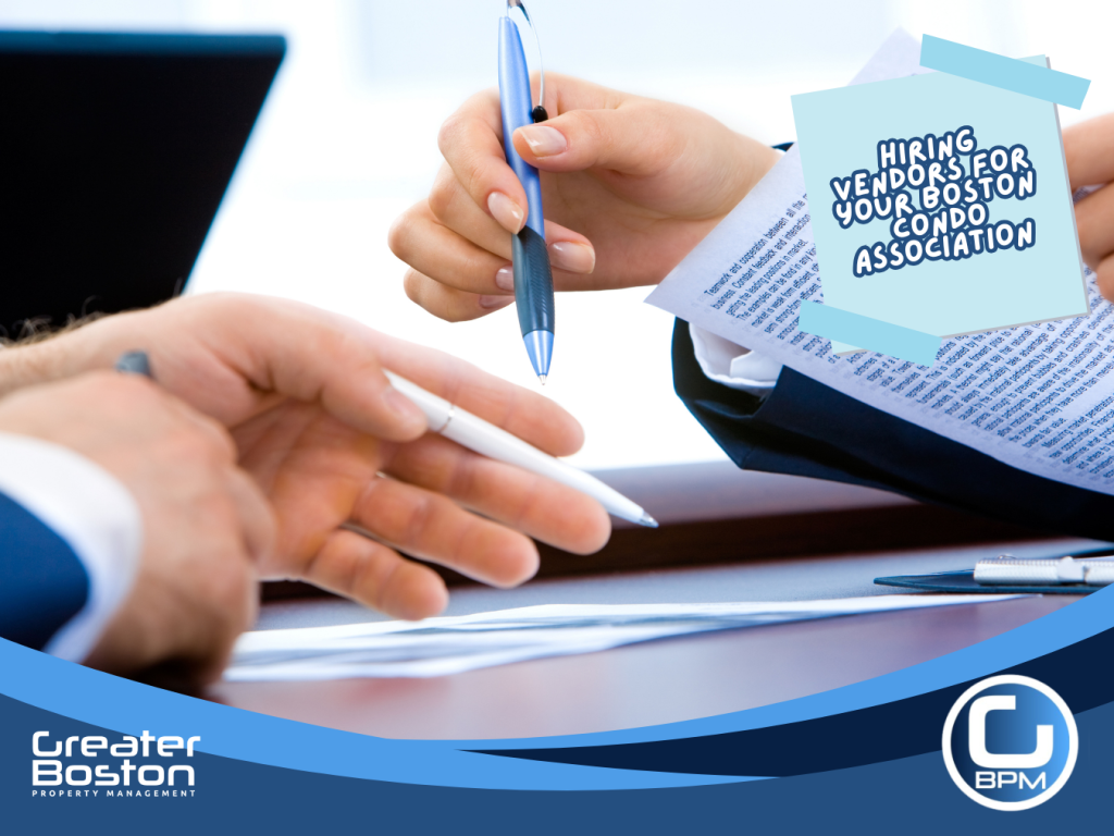 Boston condo association trustee and attorney reviewing vendor contract clauses for legal protection and performance standards in 2026